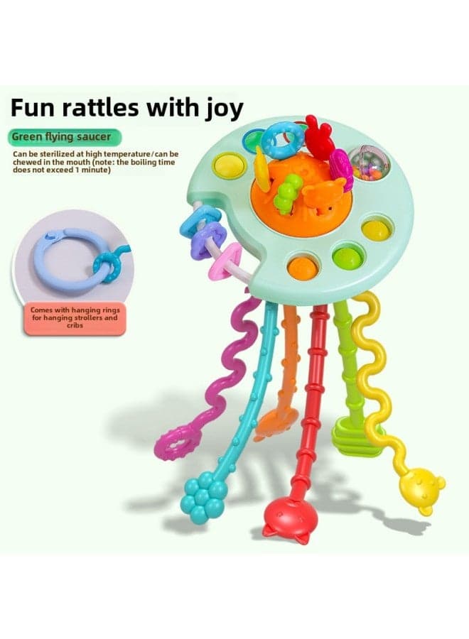 Astronaut Finger Pull Fun Press Baby Chewable Drawstring Early Education Baby Toy Hand Grab Ball Toy For Infants-Color:UFO Pumping-【Green】】-Specifications:Bags