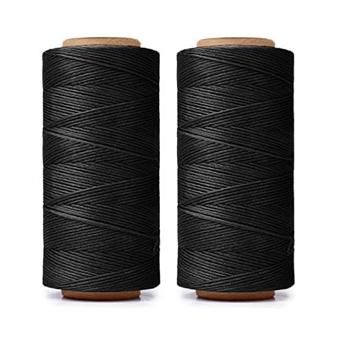 HILELIFE Waxed Thread 568 Yards 2 PCS 150D 08mm Waxed Thread for Leather Sewing Leather Thread for Hand Sewing Leather Craft DIY Wallets Shoe Repairing Book Binding Black