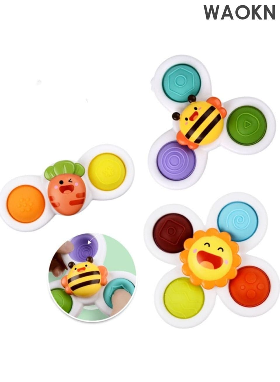 Pack of 3 Spinners for Babies , Baby Spinner Toys with Suction Cup , Silicone Simple Dimple, Colourful Suction Spinner Toys , Safe material, convenient and easy to carry , Spinning Toys , unisex.
