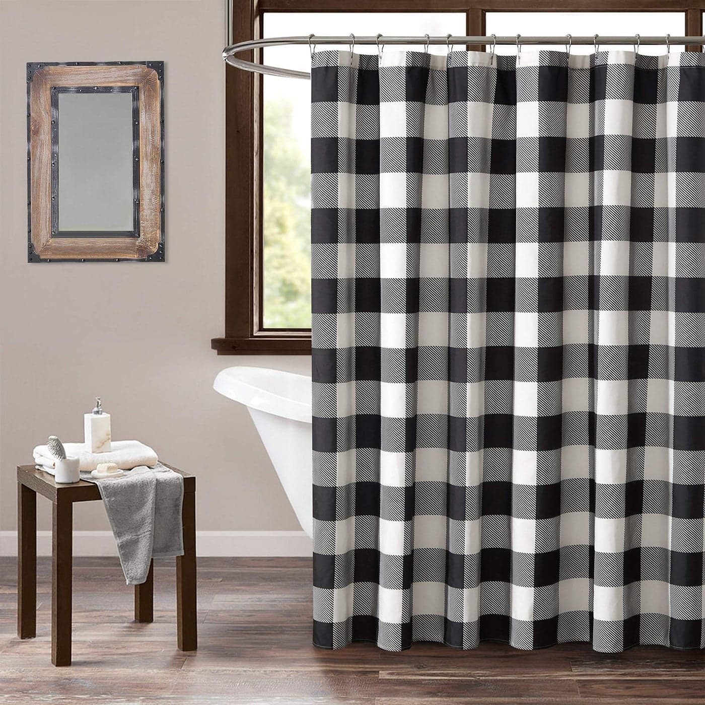 home spun Holiday Buffalo Check Shower Curtain 72 Black and White