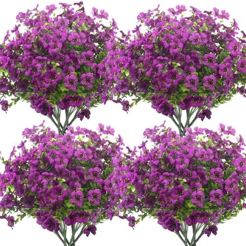 Grunyia 10 Bundles Artificial Flowers Outdoor UV Resistant Fake Flowers No Fade Faux Plants Garden Porch Window Box Decorating Light Purple