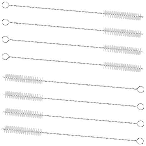 GFDesign Drinking Straw Cleaning Brushes Set Pipe Tube Cleaner Nylon Bristles Stainless Steel Handle - 8" x 3/8" (10mm) - Set of 8