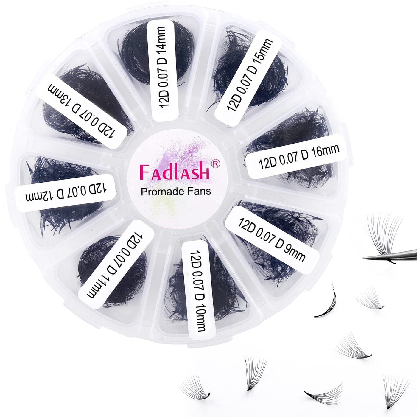 Lash Extension 1000pcs Mixed Premade Fans Eyelash Extensions D Curl Promades Eyelash Volume Lash Extensions Loose Fans Pre Made Volume Lashes Pointed Base (12D-0.07D, 9-16mm)