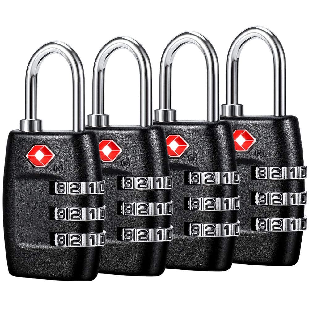 TSA Luggage Locks 4Pack 3 Digit Combination Padlocks Approved Travel Lock for Suitcases Baggage Black