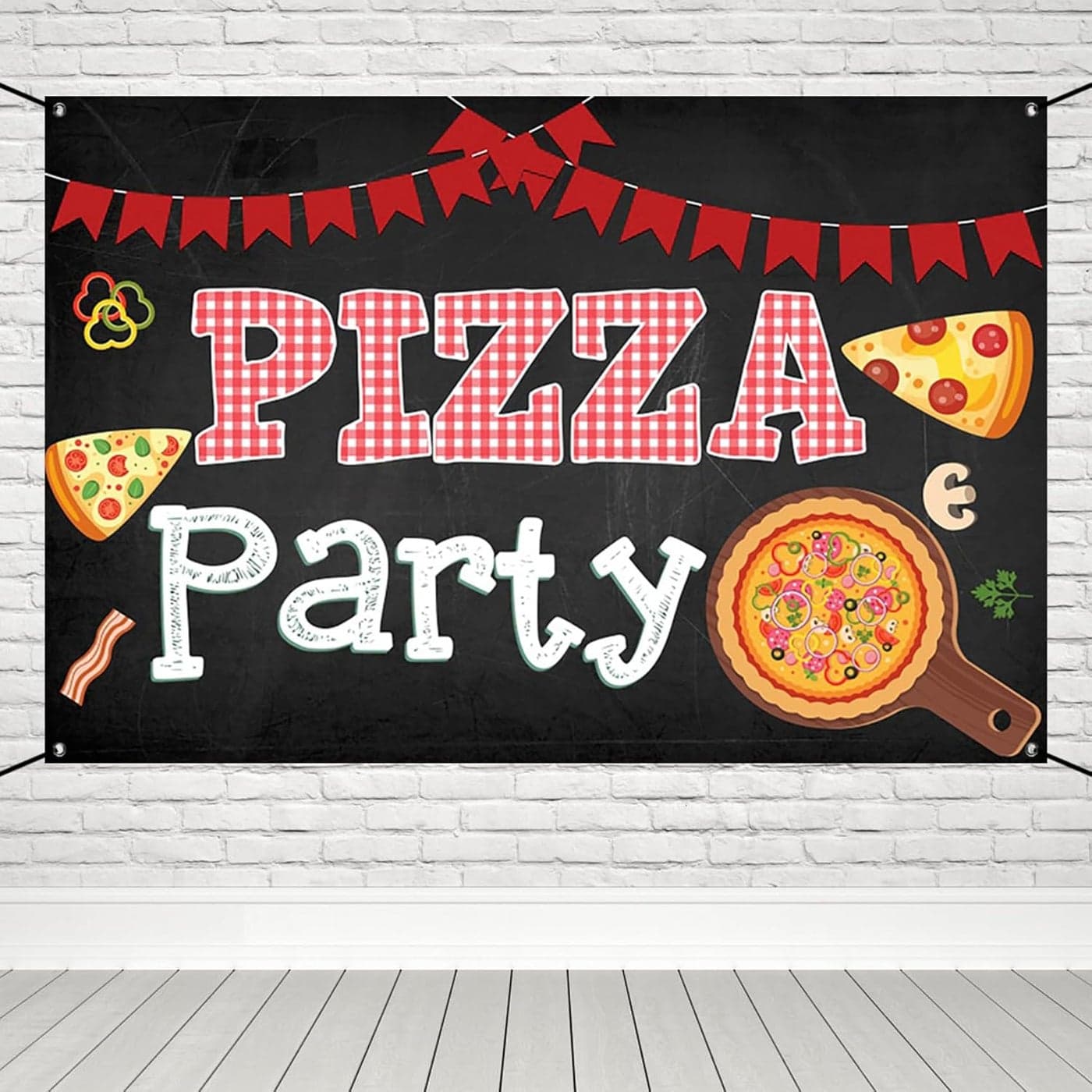 Renaiss 6x36ft Pizza Party Banner Blackboard Pizza Party Decorations Kids Cooking Theme Birthday Party Supplies Red Black Pizza Themed Newborn Baby Shower Large Yard Sign Pizzeria Party Backdrop