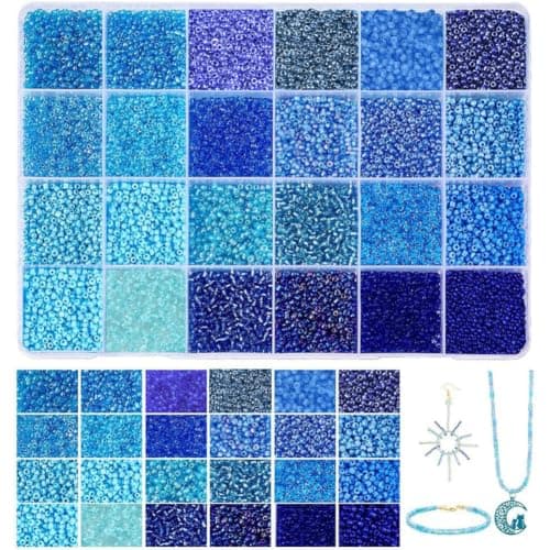 PH PandaHall 24000pcs Glass Seed Beads 2mm 120 Mini Blue Friendship Waist Bead 24 Colors Ocean Sea Small Tiny Spacer Beads for Bracelet Making Summer Seaside Beading Weaving