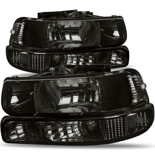 Headlight Assembly with Bumper Lights Compatible with Chevy Silverado 1500 2500 3500 HD 99-02 Tahoe 00-06 Left Right Headlamp Set GM2521173 GM2520173 GM2503187 GM2502187 CAAP-CS99-4P-OH-SMCL-HL