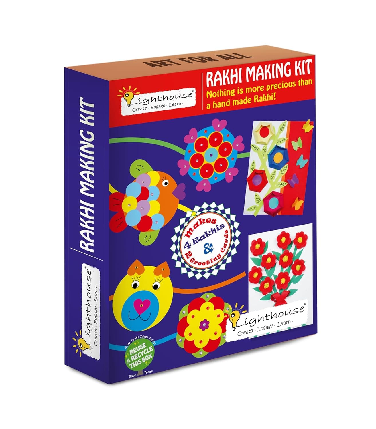 LIGHTHOUSE DIY Rakhi Making Kit Art and Craft Kit for Kids 4 Rakhi Craft Kit for School Projects Includes 4 Quilling Strips Paper Cutouts 2 Envelopes 2 Greeting Cards and More