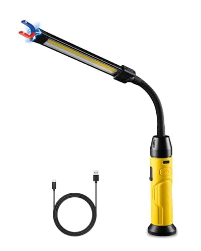 Napatyre Magnetic LED Work Light Rechargeable1000LM Flexible Gooseneck Magnetic Flashlight with Top Base Magnets Portable Mechanic Light for Auto Repair Work Bench Inspection Emergency