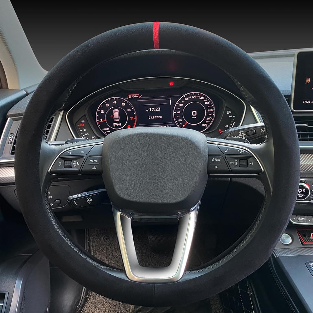 Carodi Suede Steering Wheel Cover NonSlip Leather Fits 15inch Universal Car Interiors