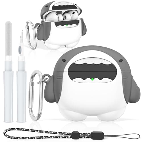 Funny Cover for AirPods Pro 3 Case Cute (2025), Soft Silicone Shockproof Protection 3D Cartoon Case for AirPods Pro 3rd Generation Cute Airpod pro 3 case with Carabiner & Cleaner Kit (Shark)
