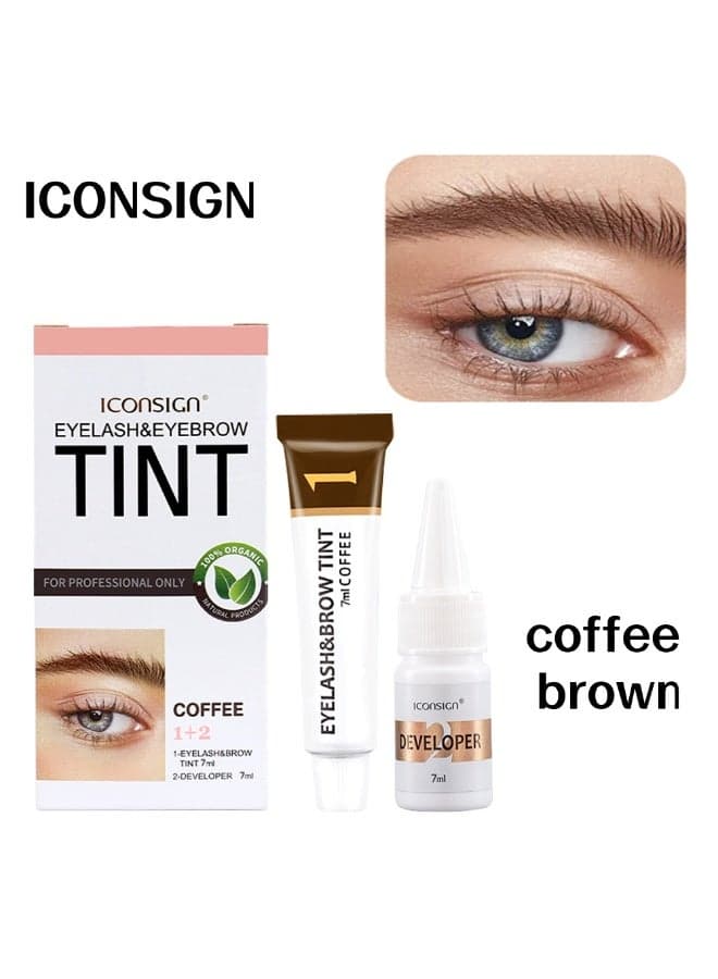 2-in-1 Eyelash & Eyebrow Hair Coloring Set, Professional Eyelash & Eyebrow Coloring Kit, Long-Lasting Color for 6 Weeks, DIY Salon-Style Hair Coloring at Home, 7ml (Coffee Brown)