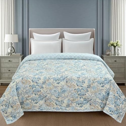 Harbell Home Ultrasonic Soft Reversible Quilted AC Comforter/Quilt for King Size Double Bed (90x85 Inch), 120 GSM, Breathable Cozy Bedspread/Bed Cover, Perfect for Cuddling & Gifting, Porcelain Bloom