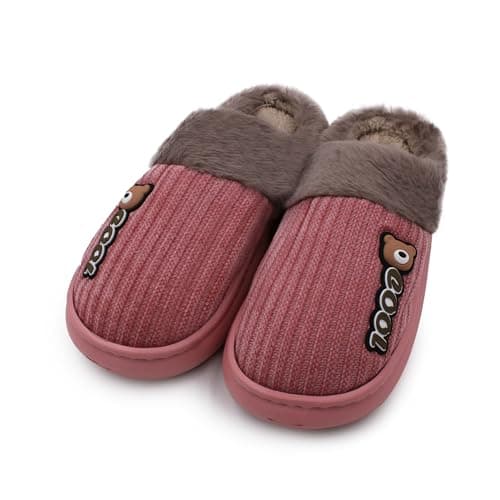 VRITRAZ Winter Warm Slippers for Women | Soft Fur Indoor Home Footwear | Cushioned Grip Sole (Coral, 6)
