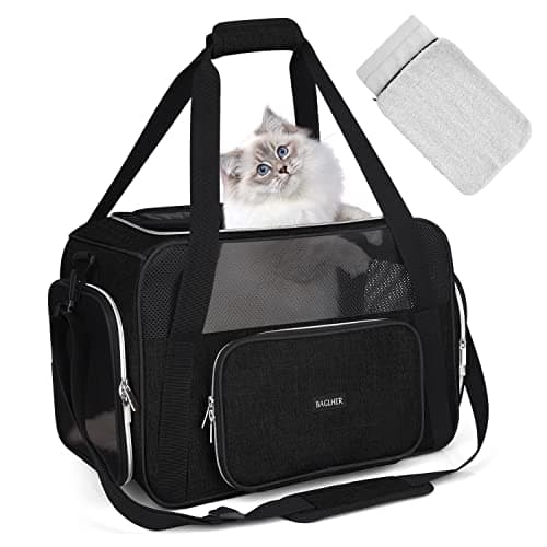 BAGLHER Pet Travel Carrier, Cat Carriers Dog Carrier for Small Medium Cats Dogs Puppies, Airline Approved Small Dog Carrier Soft Sided, Collapsible Puppy Carrier. Black