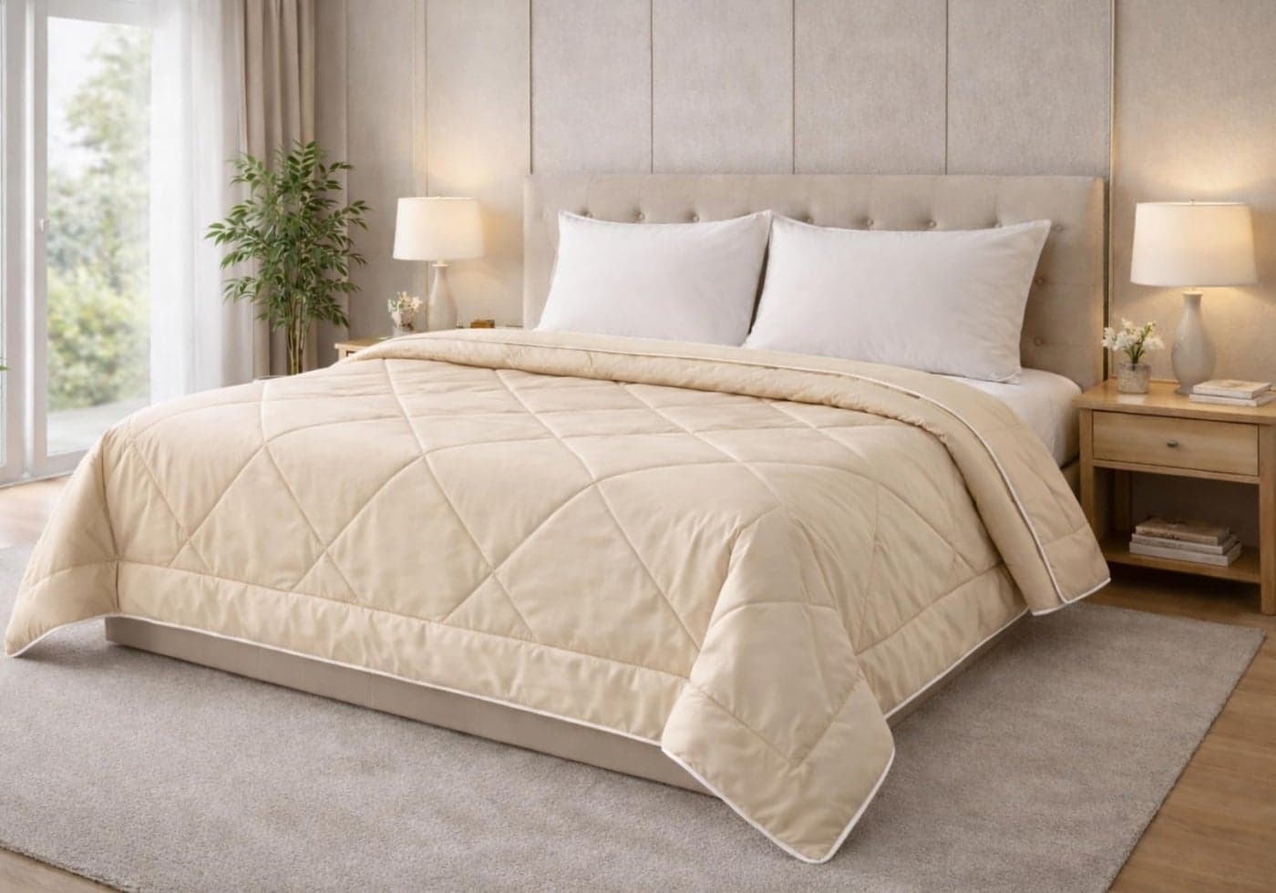 SANMARINO Comforter for Double Bed, 280TC Satin Comforters, Reversible AC Blanket/Duvet Comforter Lightweight, Breathable, Gift for Women, Wedding, Housewarming, Date Night - Baige