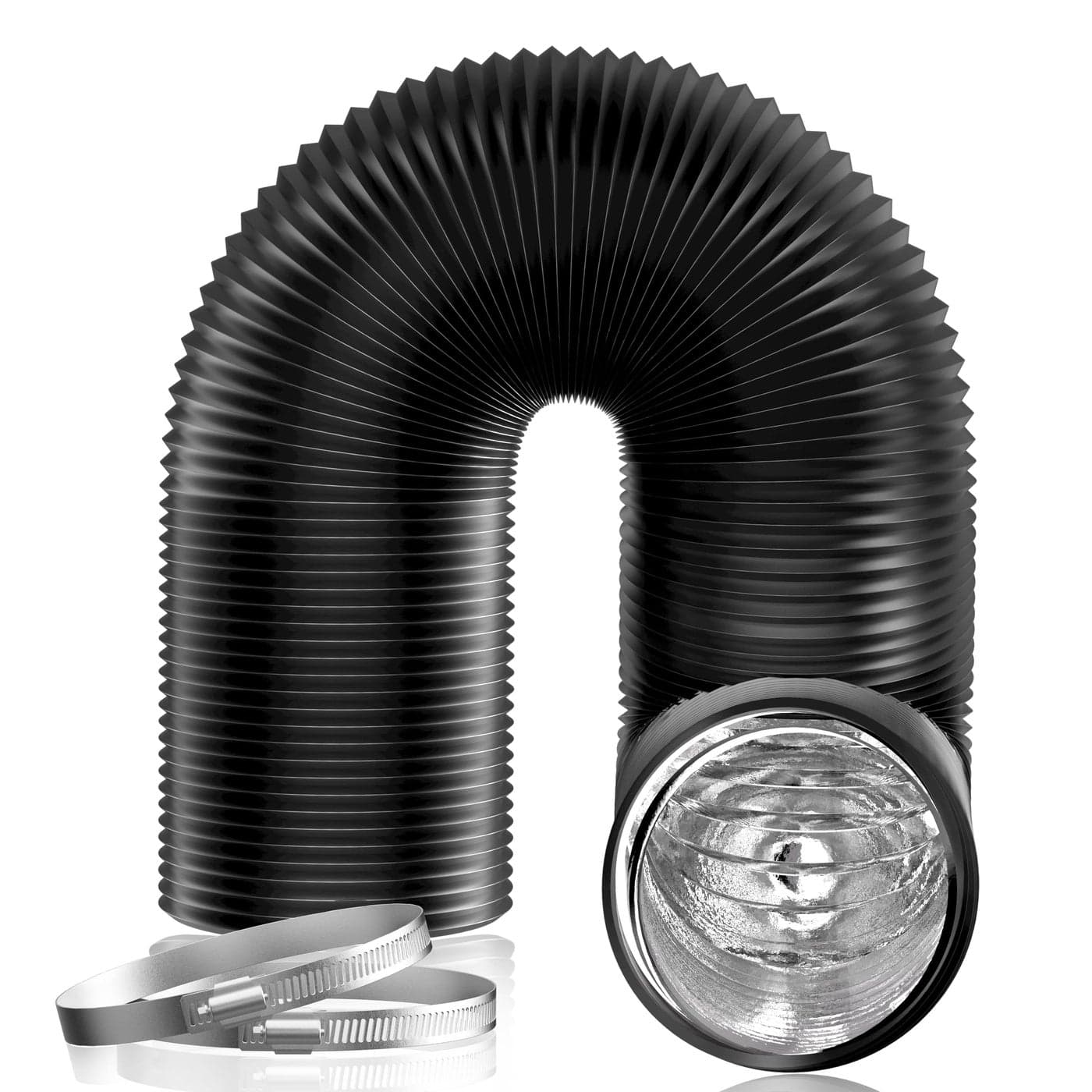 HonGuan 8 inch 16 FT Long Air Ducting HeavyDuty FourLayer Protection Dryer Vent Hose for Heating Cooling Ventilation and Exhaustwith 2 Clamps Black