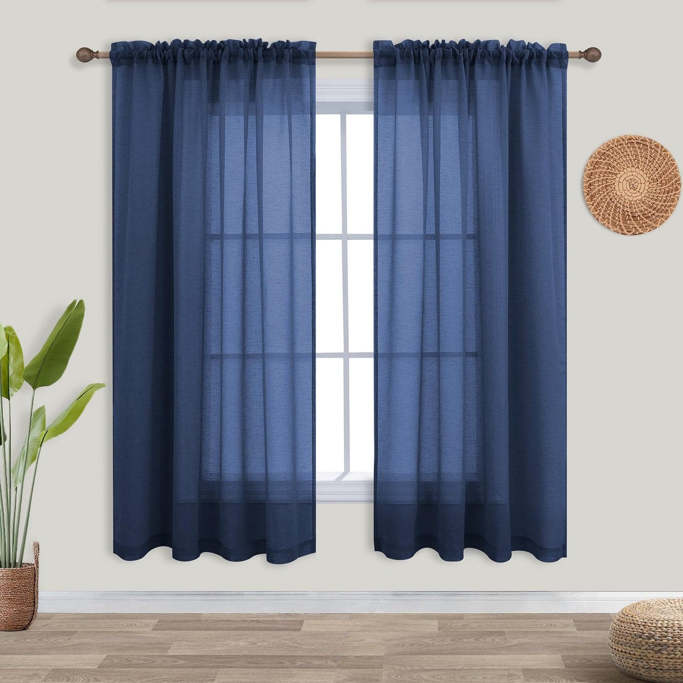 KOUFALL Navy Blue Sheer Curtains 63 Inch Length for Living Room 2 Panels SetKids Curtains for Bedroom Boys RoomDark Blue