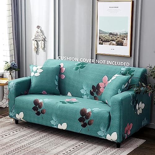 House of Quirk Universal Single Seater Sofa Cover Big Elasticity Cover for Couch 140 GSM Sofa Slipcover (Green/Brown/Pink/White Leaf, 90-145cm)