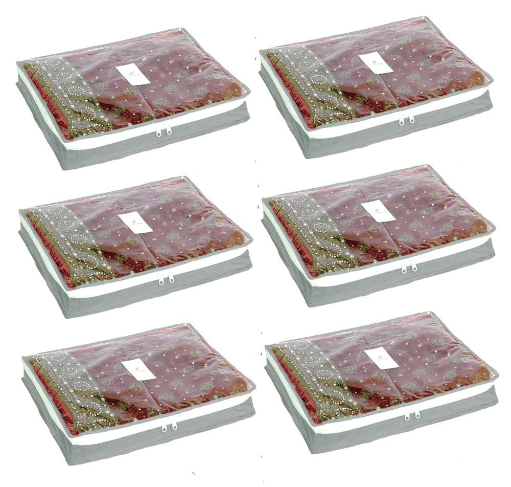 HomeStrap Non-Woven Single Saree/Suits Cover With 3 Inch Height - Pack Of 6 - Grey