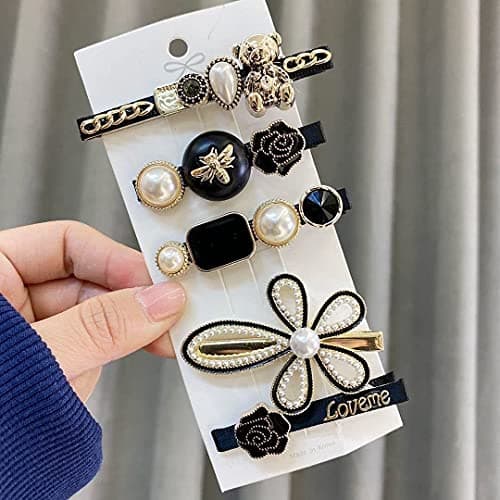 HOMEMATES 5 Pcs Korean Style Pearl Barrettes Women's Set Hairpin Korean Style Hair Clip for Girls and Women Marble Alligator Bobby Pins Duckbilled Headdress Jewelry Hair Accessories Set