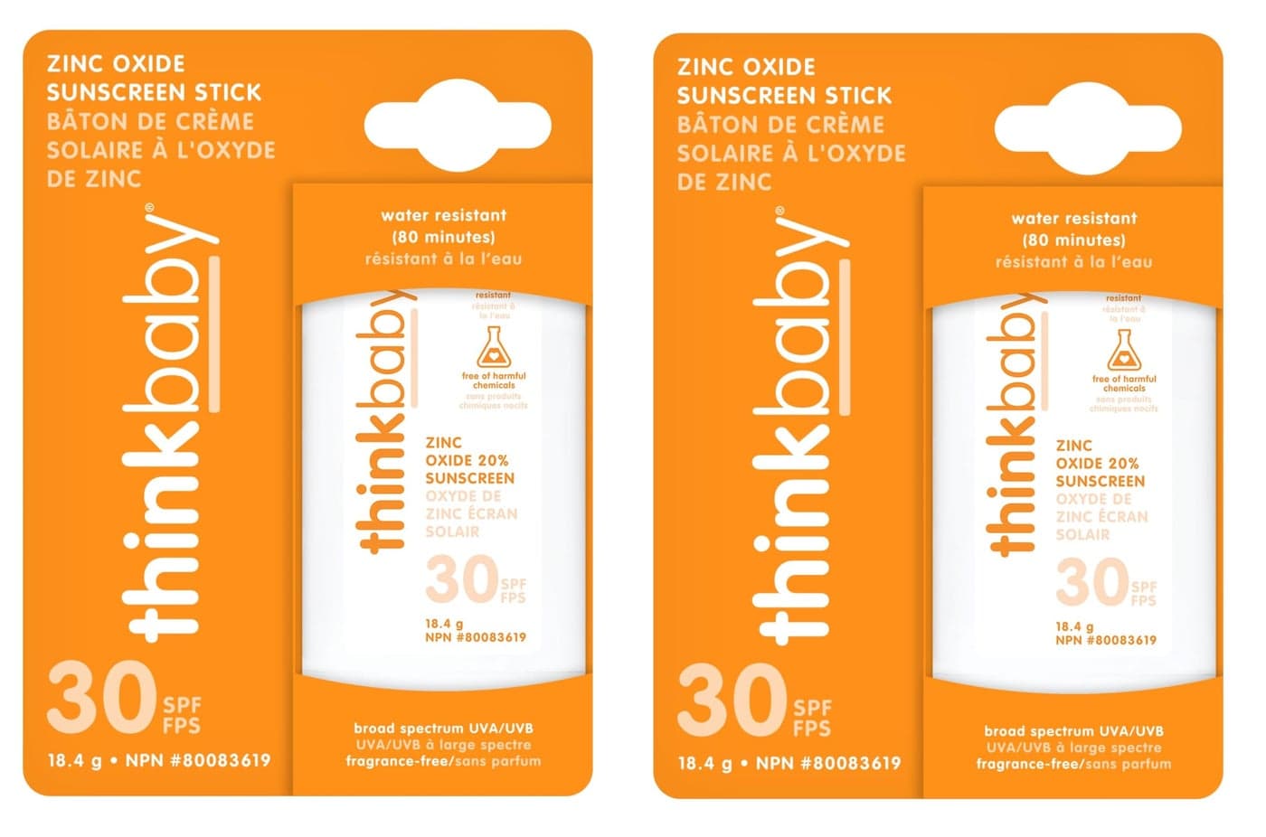 thinkbaby Sunscreen Stick WhiteOrange 064 Ounce 2 pack