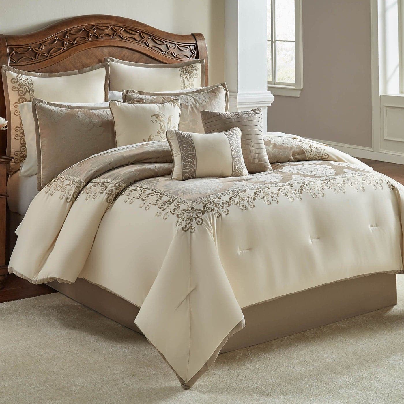 Riverbrook Home 100 Polyester Comforter Set King Hillcrest IvoryGold 10 Piece Set