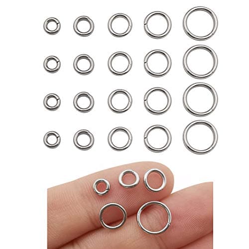 1000 pcs Mix 5mm 6mm 7mm 8mm 10mm Stainless Steel Rings Jump Rings Connector Rings for Jewelry Making Necklaces Bracelet Earrings Keychain DIY Craft (M535)
