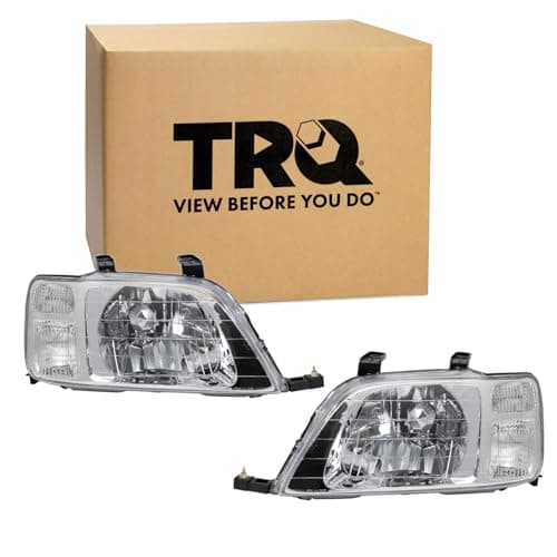 TRQ 2 Piece Headlight Assembly Set Chrome Bezel Driver Passenger Side Halogen for Honda CRV 19972001 33101S10A01 33151S10A01