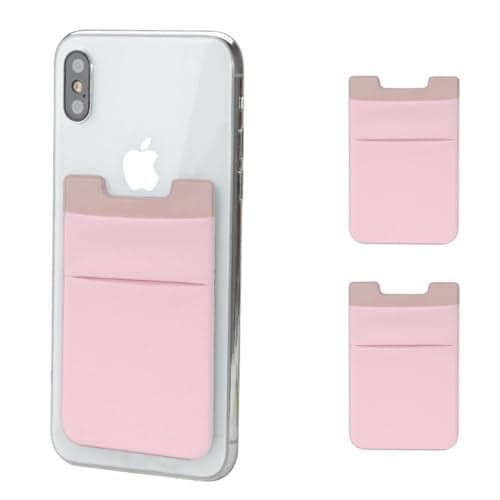 Mizi (2 Pack Adhesive Phone Stretchy Wallet, Card Holder for Back of Phone Stick on Phone Cases for iPhone/Android/Samsung Galaxy - Pink