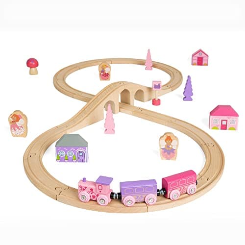 Bigjigs Rail Fairy Figure of Eight Train Set 35pc Pink Wooden Railway Toy Trains Accessories Princess Toys for Kids Compatible with Most Other Rail Brands 3 Years Old