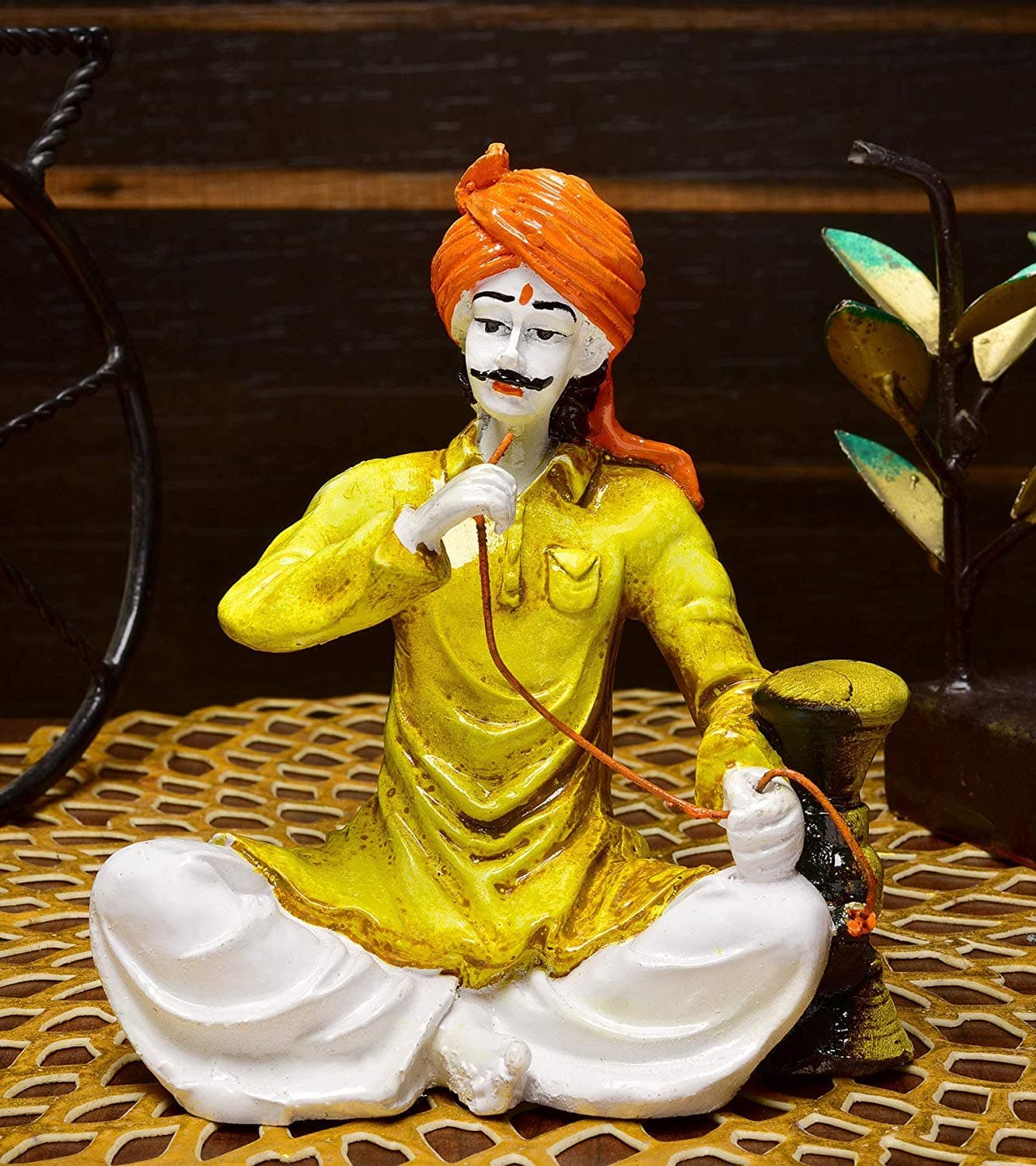 Karigaari Handcrafted Rajasthani Man Drinking Hukka Polyresin Showpiece for Home Decor Multicolor