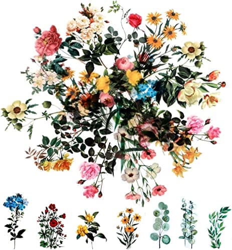 80 Pieces Natural Vintage Flower Stickers for Scrapbooking SelfAdhesive Scrapbooking Stickers Supplies Journal for Adult Card Making Letters DIY Style D