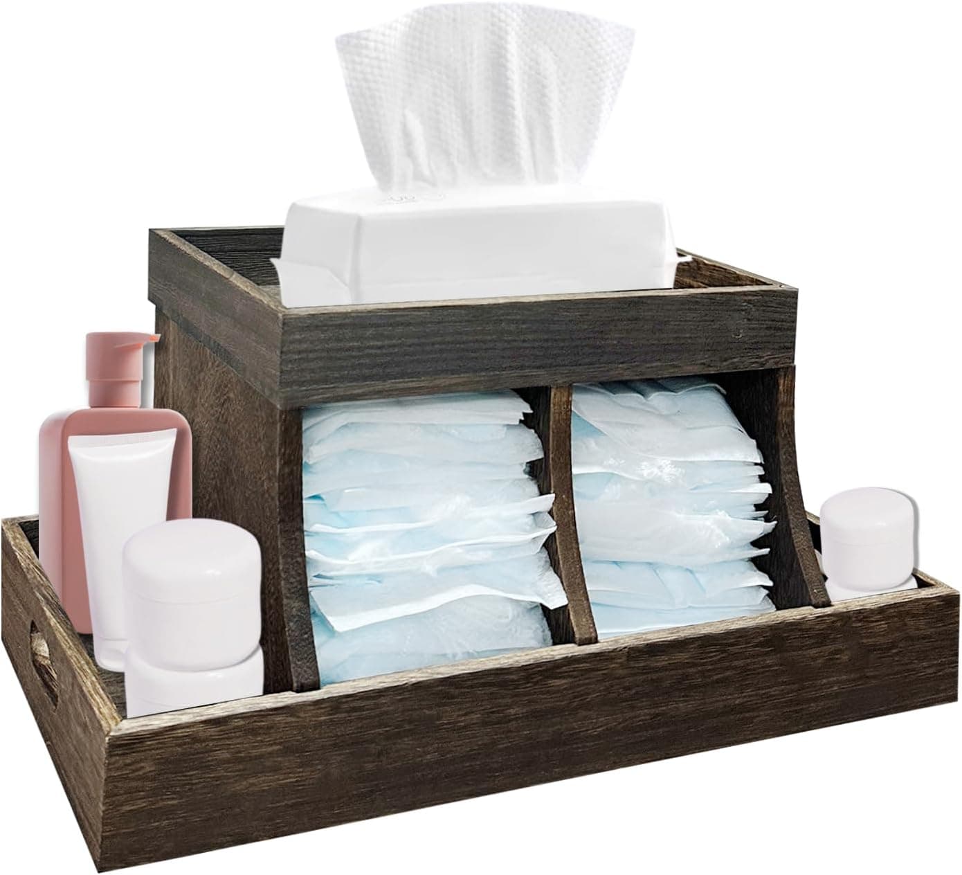 Diaper Caddy Organizer Durable Wooden Changing Station Table with Diaper Storage for Wipe Dispenser Wipe Warmer and Other Diapering Essentials