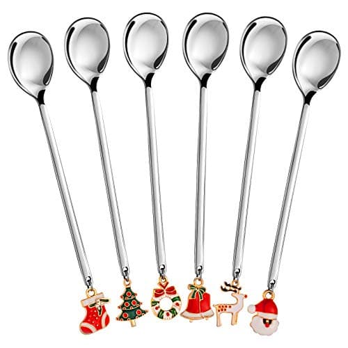 Whaline Christmas Spoons Stainless Steel Stirring Spoon with Pedant Coffee Tea Dessert Spoons for Party Table Decorations (6 Pack)