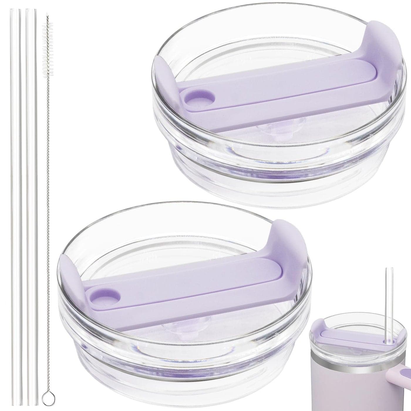 40oz Tumbler Lid Compatible for Stanley 2 Pack Replacement Tumbler Lids Fit for Stanley Quencher 20 Tumbler 40 OZ with Straws and Cleaning Brush Orchid