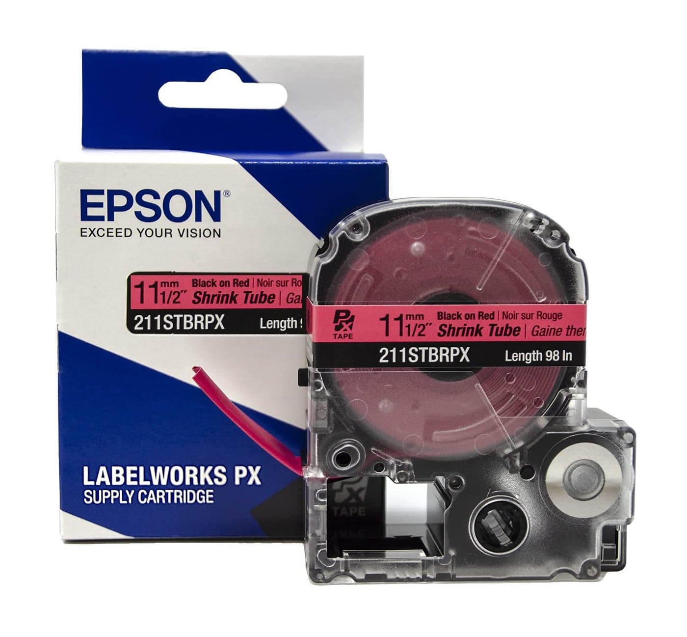 Epson LABELWORKS 211STBRPX Genuine Shrink Tube AWG 2-8 Black on Red Shrink Tube - 1/2" (11MM) Wide, 96"