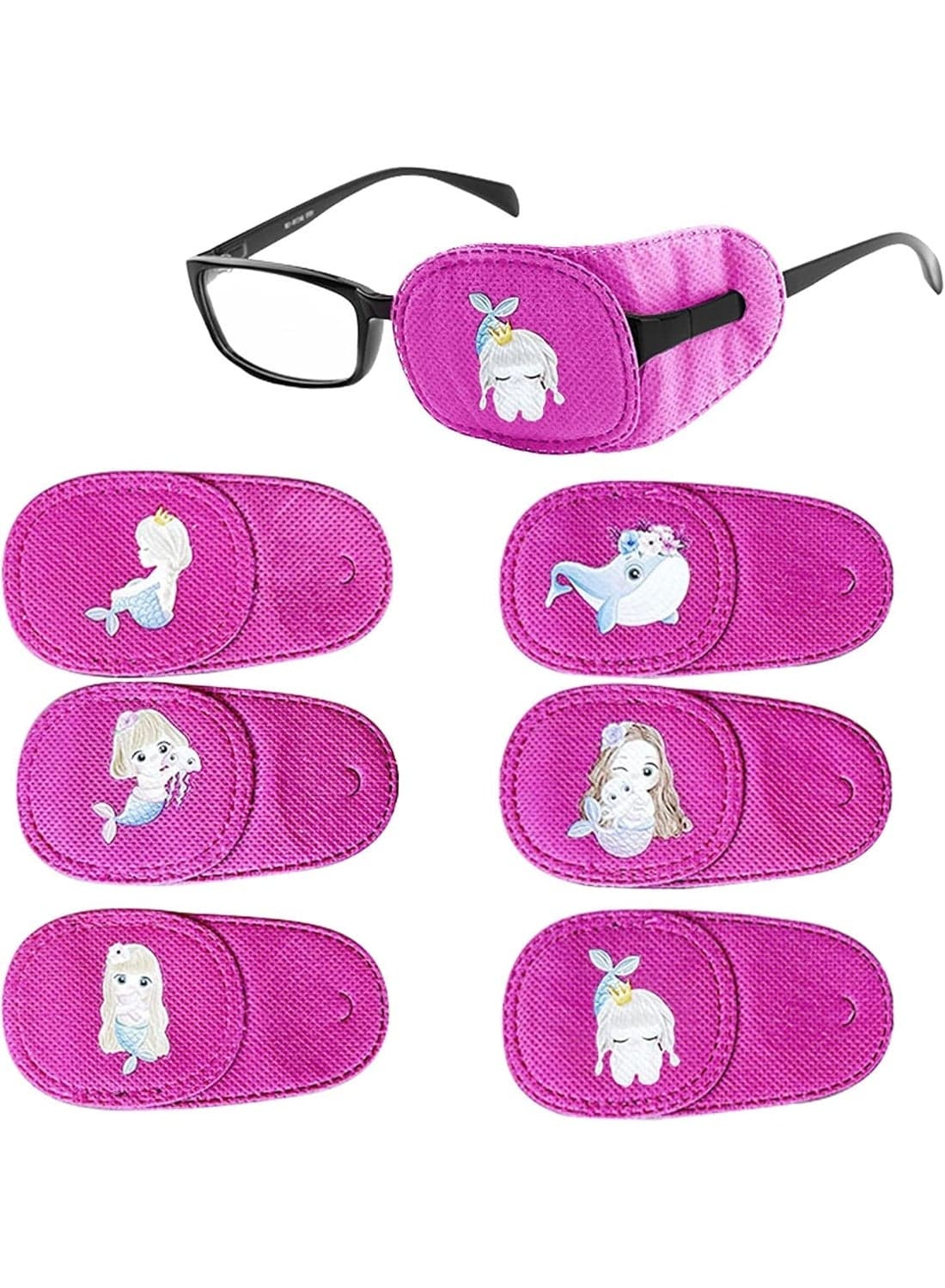 6 Pcs Eye Patches for Kids, Glasses, Upgraded 3D Contoured Design, Cute Pattern, Reusable for Treating Lazy Eye Amblyopia Strabismus, Left