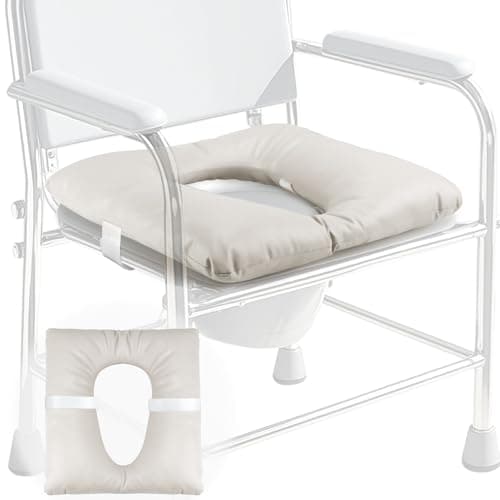 RoamReady Bedside Commode Cushion, Seniors Portable Seat Cushion for Toilet/Shower/Bedside, Universal Fit Commode Padded Seat for Elderly, Seats Pad Cover Toilet Seats 17x17 with Fixing Straps (Gray)