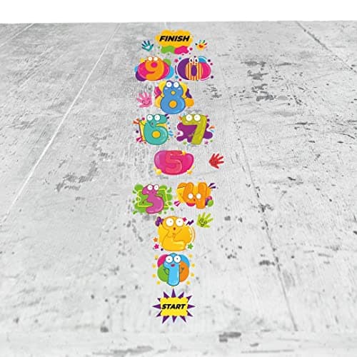CVANU Hopscotch Game Stickers Number Jumping Grid Game Colourful Hands Funny Face Design Floor Decals PVC Vinyl for Children Living Room, Home and Play School, Multicolour, Size (26.5x88) inch