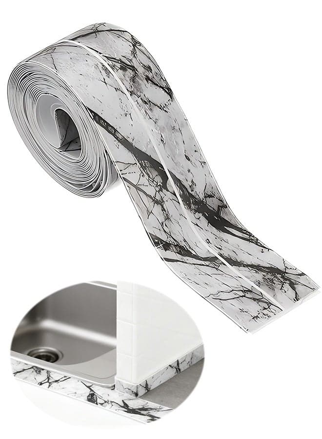 2PCS Caulk Tape Waterproof Self Adhesive, PVC Toilet Caulking Sealant Strip Bathtub Caulk Sealing Strip Tape for Bathroom Kitchen Countertop, Ink Stone Pattern