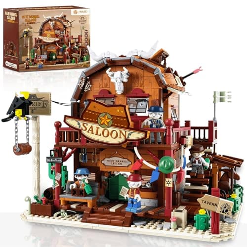 Western Saloon Building Set Wild West Saloon Compatible with Lego Farm Set with Four Figures Model Building Toy Old West Oak Barrel Saloon Architecture Building Kit for Adults Boys Girls 1534PCS