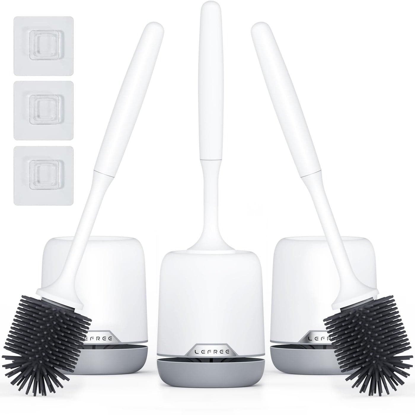Lefree 3 Pack Silicone Toilet BrushRubber Toilet Bowl Brush and Holder Set with Ventilated Holder Toilet Cleaner Brush for BathroomFloor Standing Wall Mounted Toilet Scrubber Without Drilling