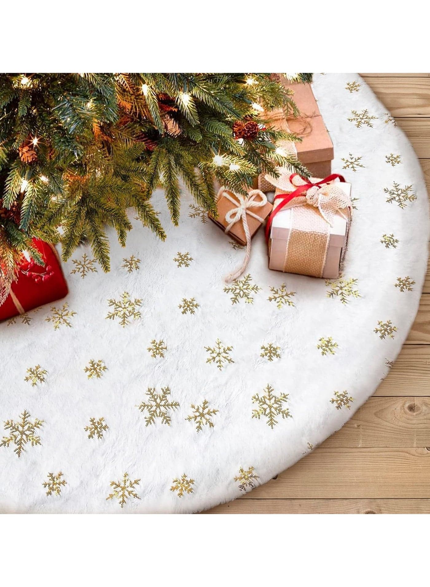 48 inch Christmas Tree Skirt Faux Fur Xmas Tree Skirt Christmas Decorations Holiday Tree Ornaments Tree Decoration for Christmas Home Decorations Xmas Party Holiday Decorations