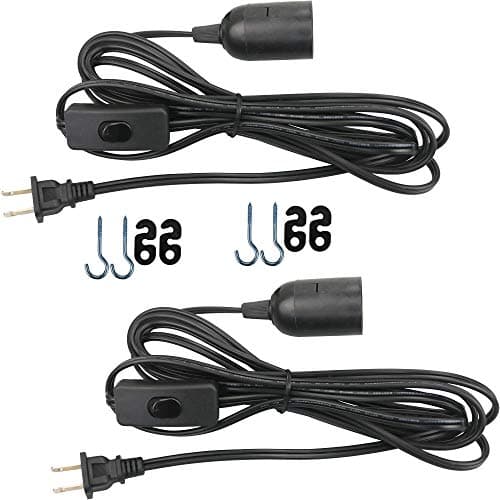 Lightingsky 12Ft-2Pack Extension Light Cord Hanging Lantern Pendant Lamp Cable E26 Bulb Socket to 2-Prong US AC Power Cord with On/Off Switch (12 Feet, Black-2 Pack)