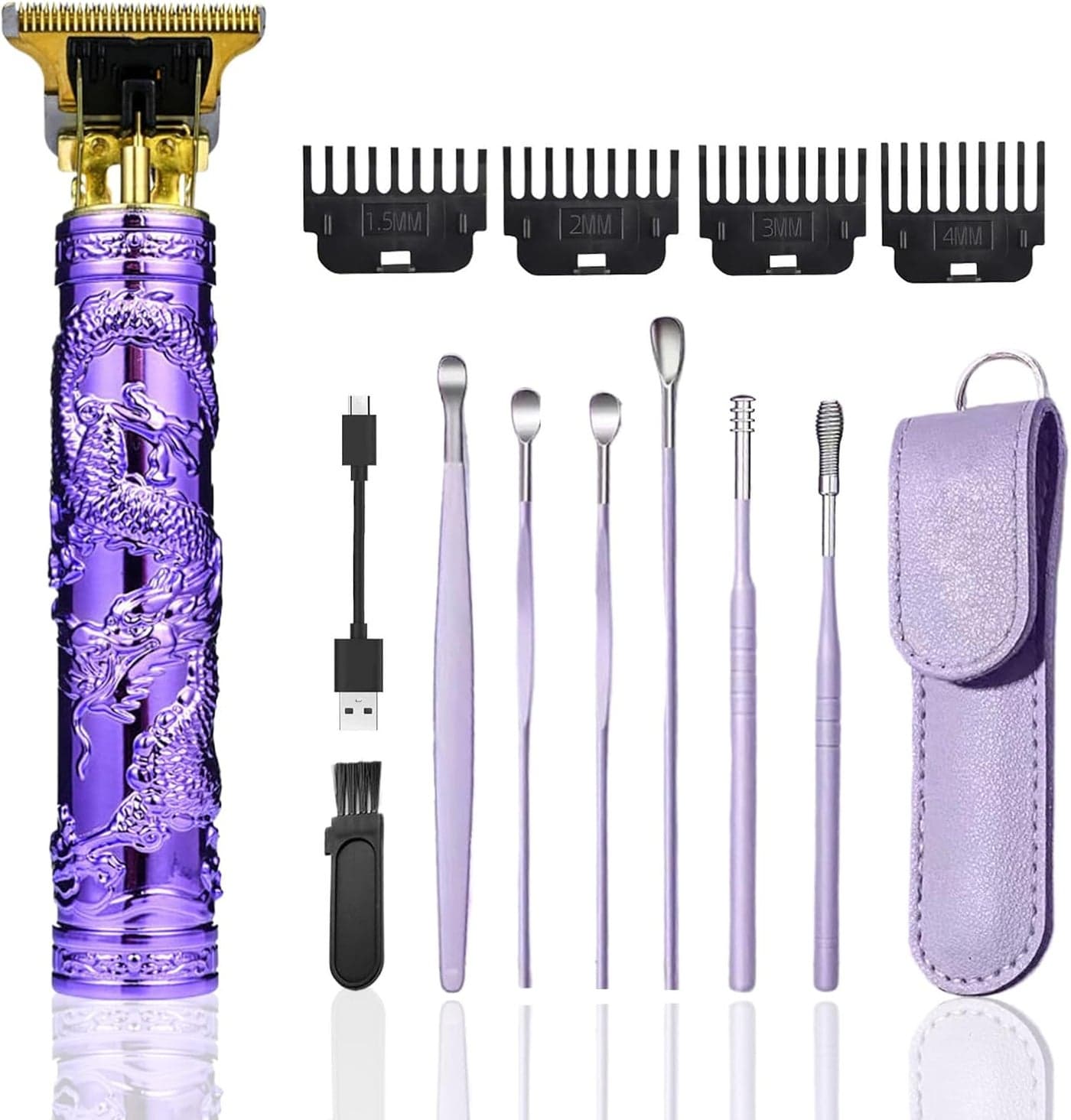 Cordless Hair Clippers for Men Travel Small Hair Clippers 57 with 6 Pieces Earpick Purple