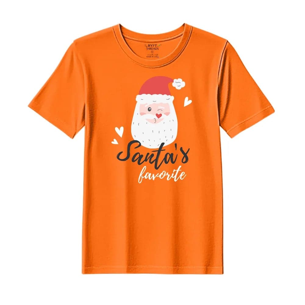 BYFT Threads XL Orange Polycotton T-Shirt - Christmas "Santa's Favorite" Printed Design, Premium Holiday Collection