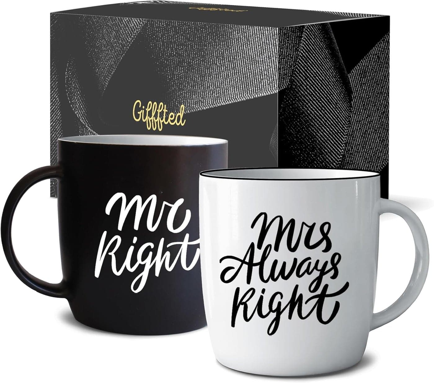 Triple Gifffted Mr Right Mrs Always Right Coffee Mugs Gifts Ideas for Couples Wedding Anniversary Engagement Christmas His Hers Bride and Groom Parents Newlyweds Bridal Shower Ceramic 380ml