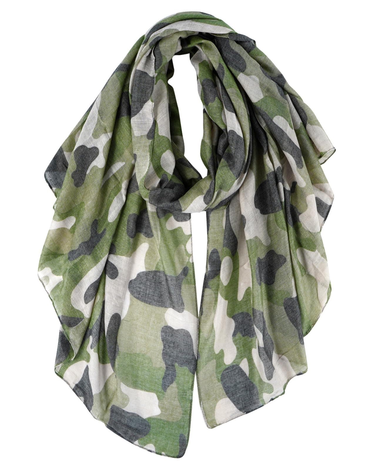 GERINLY Camo Scarves - Lightweight Travel Scarf Camouflage Print Shawl Wrap for Camp Veteran Gift (Olive)