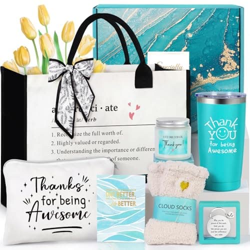 Suhctuptx Thank You Gifts for Women Employee Appreciation Gifts Appreciation Gift for Coworkers Teachers Employees Gratitude Basket with Canvas Tote Bag Thank You for Being Awesome Tumbler